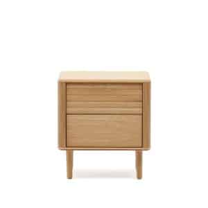 KAVE HOME Lenon sengebord, m. 2 skuffer - natur egefinér og egetræ (50x55)